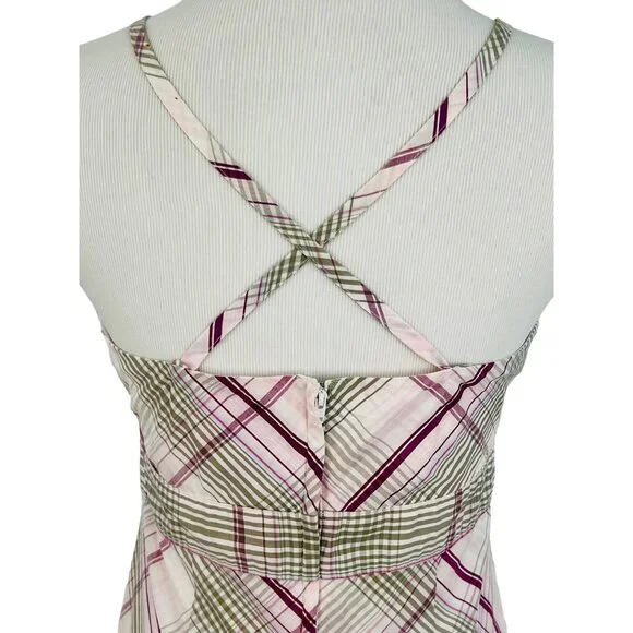 VTG H&M Plaid Crisscross Strap Empire Waist Dress| Y2K Soft Academia Cottagecore - Picture 10 of 16